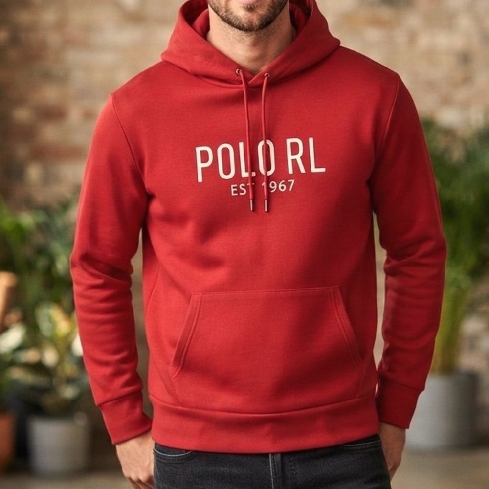 Polo Ralph Lauren Mens Red Graphic Hoodie EST 1967 Size Large